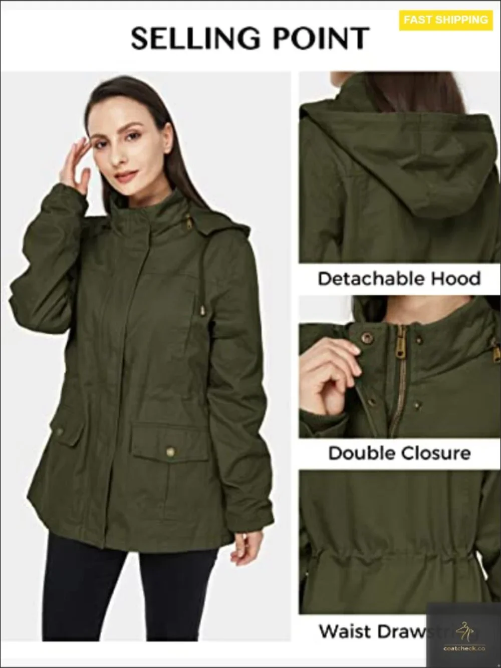 Slim Fit Anorak Jacket with Hood Utility Pockets Cotton Relaxed Casual Coat - Picture 5 of 7